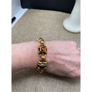 Vintage Monet Gold and Black Enamel Etruscan Style Bracelet 70’s Grandma Core